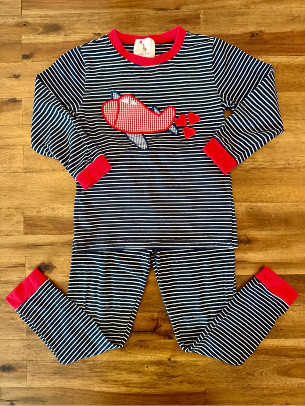 Eliza James Boys Pajamas Navy Blue Stripe Red Airplane Appliqué Pajamas 5
